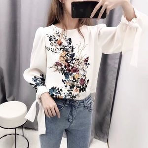 Floral Blouse with Tie Cuffs